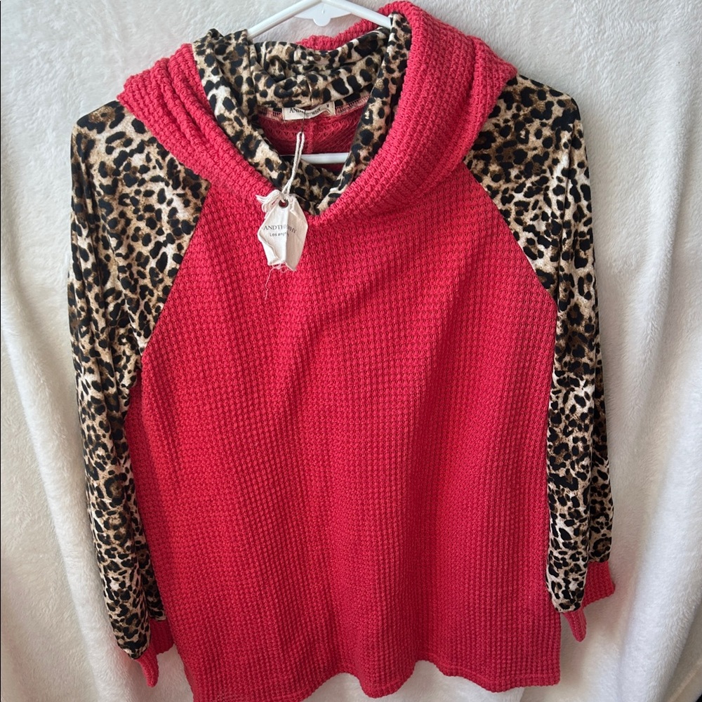 Andthewhy orange Sweater with Leopard Print Sleeves NWT